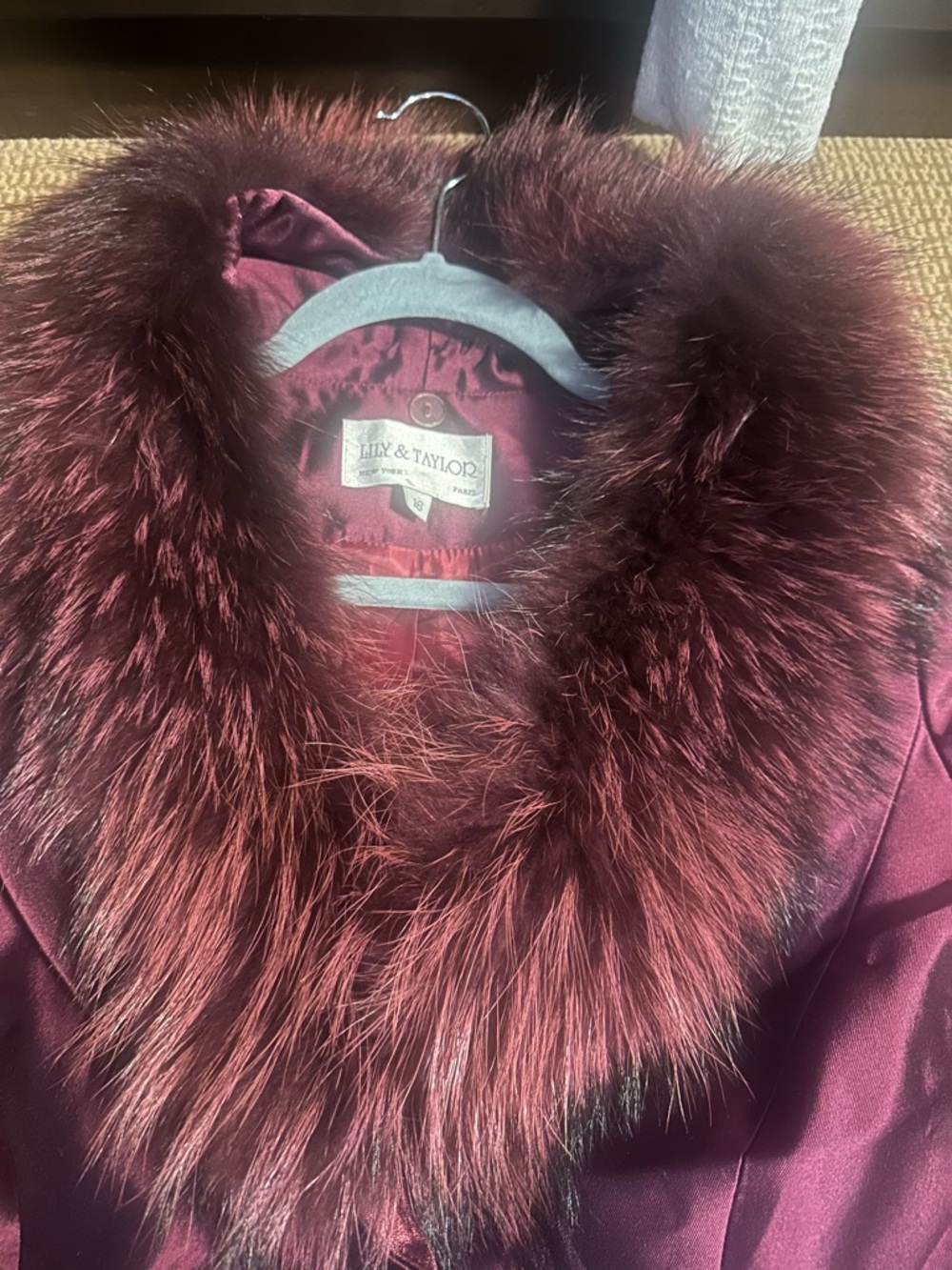 Lily & Taylor couture jacket fox fur collars gem buttons classic